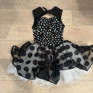 WEISSMAN ADULT SMALL BLACK AND WHITE POLKA DOT DANCE COSTUME JAZZ  TAP